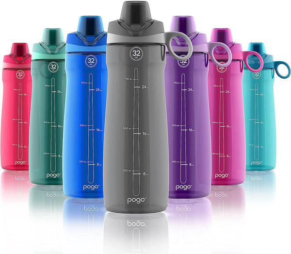 Pogo BPA-Free Tritan Plastic Water Bottle with Chug Lid, 32 Oz, Grey